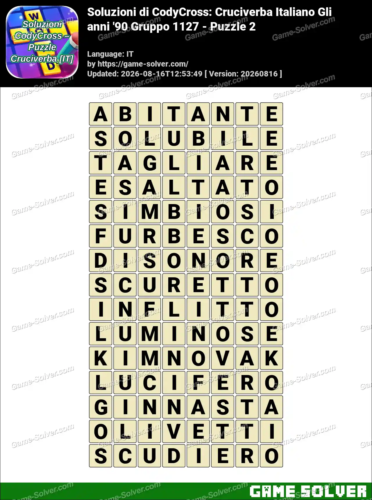 Soluzioni di CodyCross: Cruciverba Italiano Gli anni ’90 Gruppo 1127 – Puzzle 2